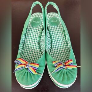 Women's Mudd U.S. Size 10M Moss Rainbow Stripped Ribbons Slide On Sandles